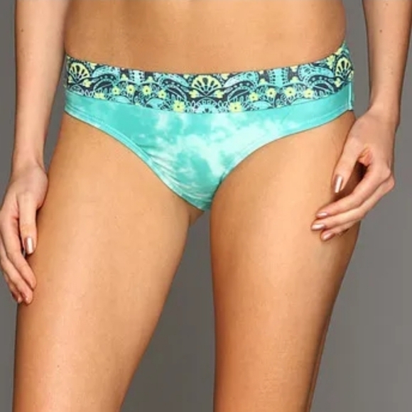 PRANA Turquoise Green Tie Dye Ramba Standard Rise Bikini Bottom XL NWT - Picture 1 of 6